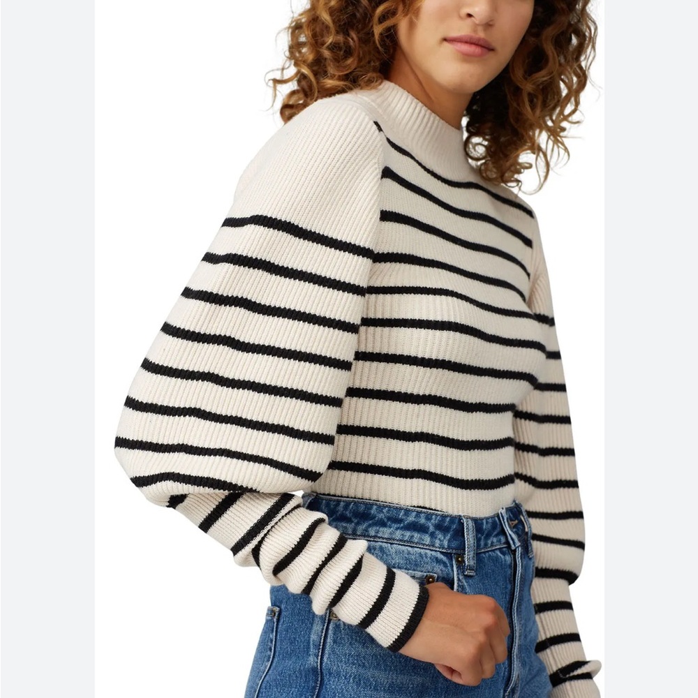 KHAITE Striped Cream and Black Mock Neck Sweater - Picture 2 of 7